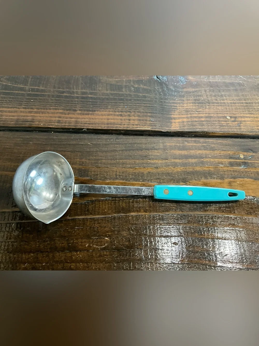 Vintage EKCO Forge Stainless Steel Ladle with Turquoise Blue Handle MCM